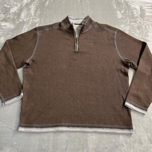 Paradise Sweater Mens XL Brown Mock Neck 1/4 Zip Waffle Knit Pullover Casual